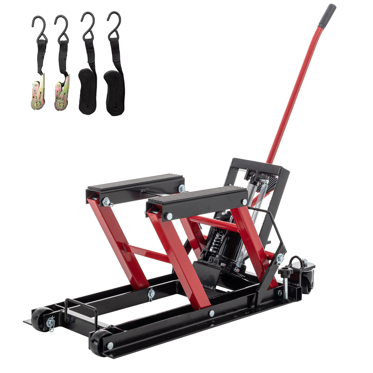 MovYard® Hydraulic Motorcycle Lift Jack 1500 LBS Capacity Foot Operated Table ATV Scissor with 4.5" 15" Lifting Range Portable with Wheels - Red - Fab Heavy Parts