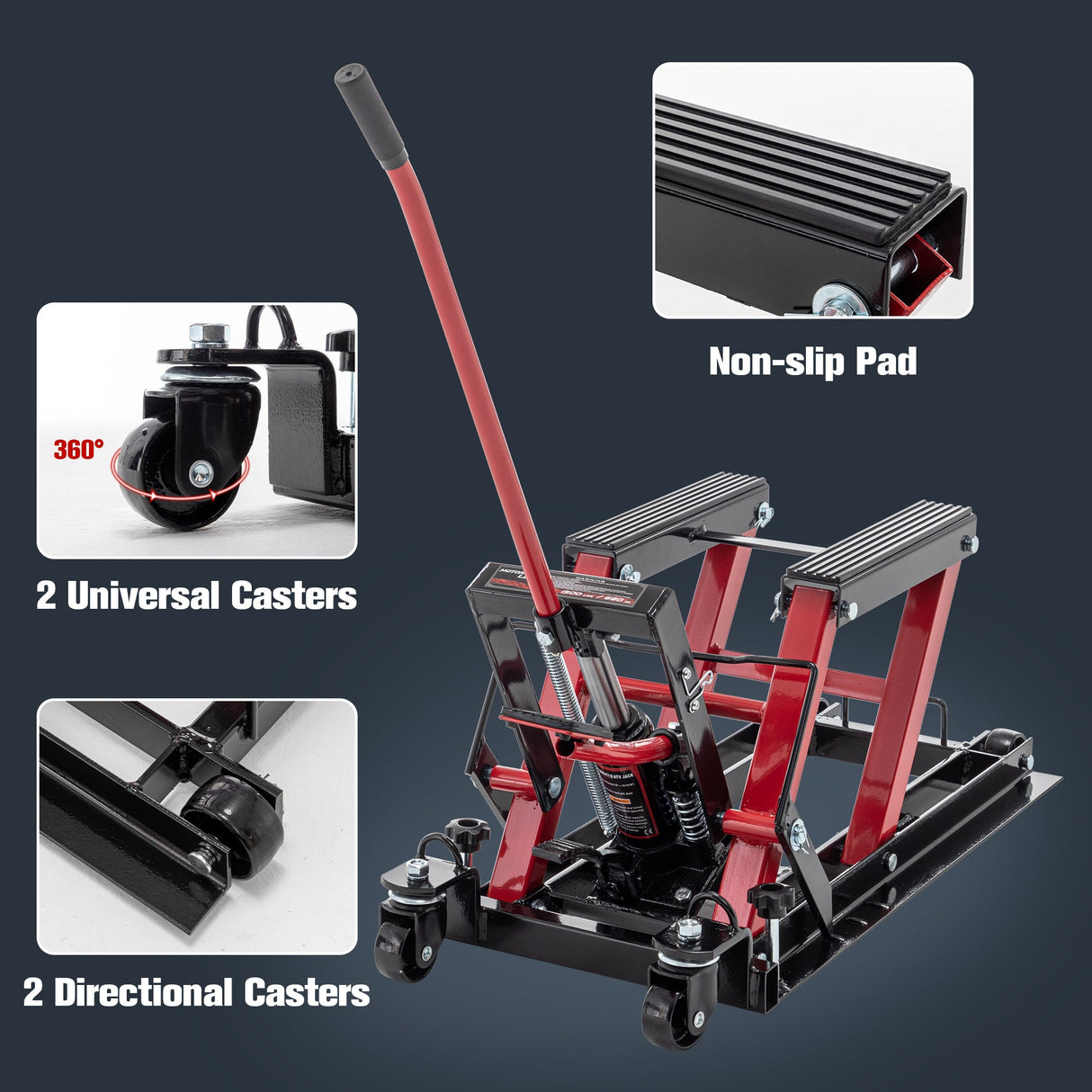 MovYard® Hydraulic Motorcycle Lift Jack 1500 LBS Capacity Foot Operated Table ATV Scissor with 4.5" 15" Lifting Range Portable with Wheels - Red - Fab Heavy Parts