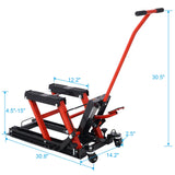 MovYard® Hydraulic Motorcycle Lift Jack 1500 LBS Capacity Scissor Portable Table with 4 Wheels Foot - Operated Hoist Stand with Tie Down - Fab Heavy Parts