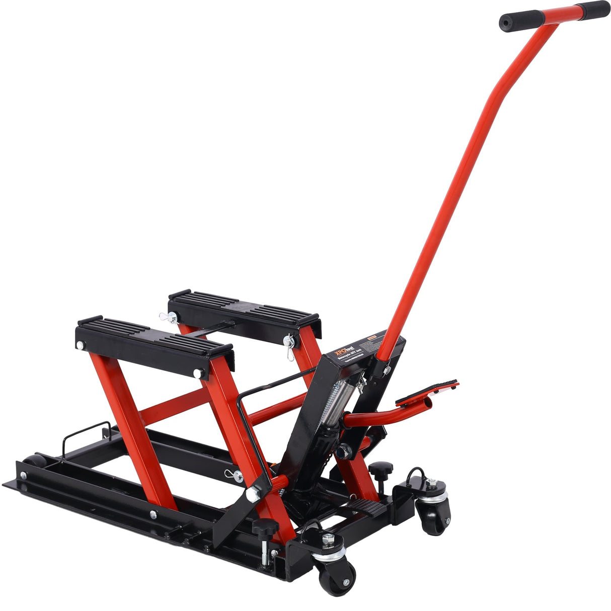 MovYard® Hydraulic Motorcycle Lift Jack 1500 LBS Capacity Scissor Portable Table with 4 Wheels Foot - Operated Hoist Stand with Tie Down - Fab Heavy Parts