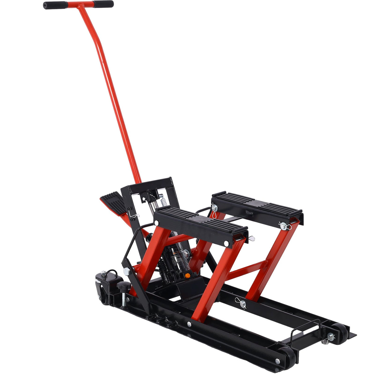 MovYard® Hydraulic Motorcycle Lift Jack 1500 LBS Capacity Scissor Portable Table with 4 Wheels Foot - Operated Hoist Stand with Tie Down - Fab Heavy Parts