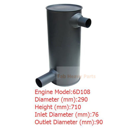 Muffler Silencer 207 - 01 - K1160 Fits for Komatsu Engine 6D108 6D114 Excavator PC340LC - 6K PC340 - 6K PC380LC - 6K PC340NLC - 6K PC300LC - 6LE PC300HD - 6LE PC300LC - 6LC PC300HD - 6LC - Fab Heavy Parts