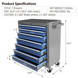Multifunctional Mechanic Rolling Tool Chest Storage Cabinet with 7 - Drawer Wheels - Blue Gray - Fab Heavy Parts