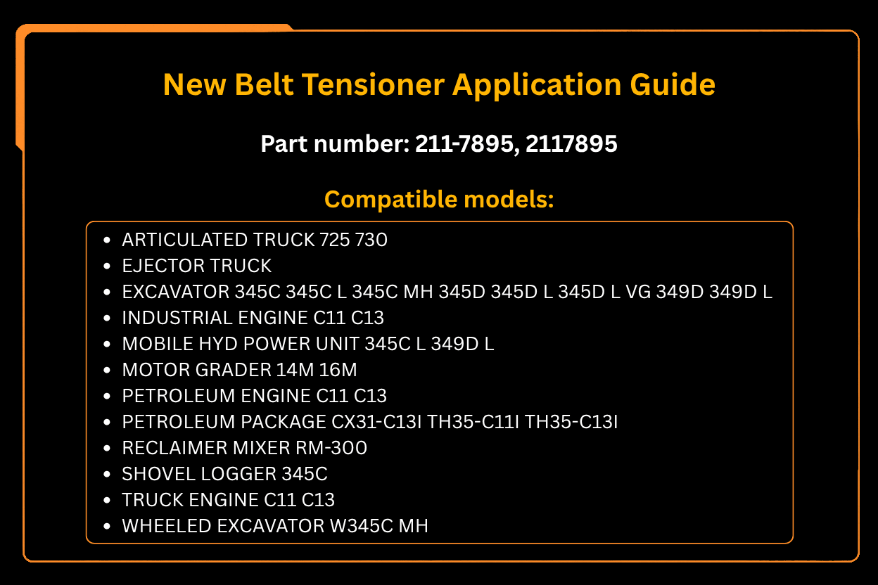 New Belt Tensioner 211-7895 2117895 Fits for Caterpillar CAT Excavator 345C 345D 349D Grader 14M 16M Engine C11 C13 - Fab Heavy Parts