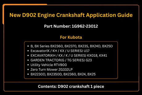 New D902 Engine Crankshaft 1G962 - 23012 For Kubota BX2360 U17 KX41 - Fab Heavy Parts