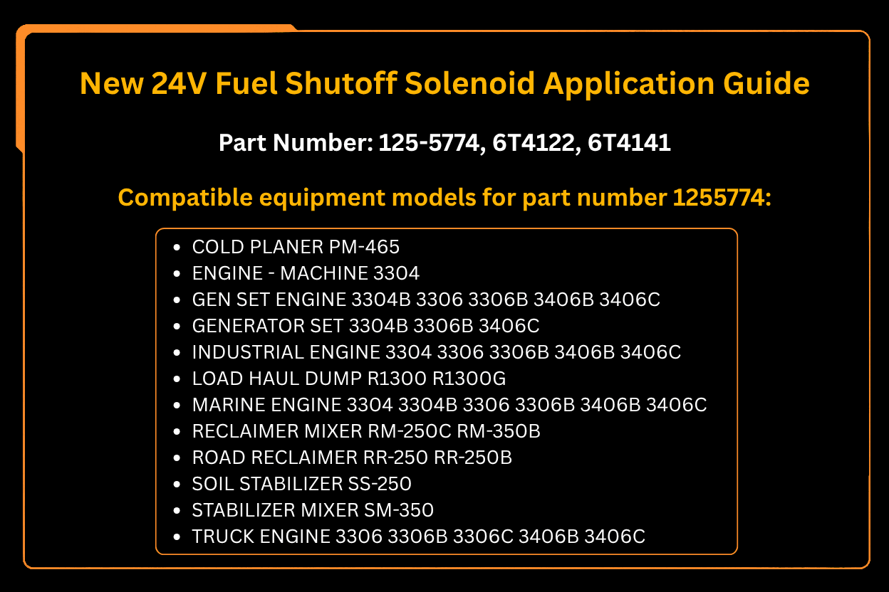New Fuel Shutoff Solenoid Fits for Caterpillar 3406B 3406C Series Engine 125 - 5774 1255774, 6T4122 6T - 4122, 6T4141 6T - 4141 - Fab Heavy Parts