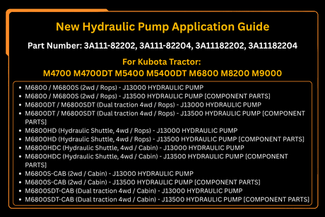 New Hydraulic Pump 3A111 - 82202 3A111 - 82204 for Kubota M4700 M5400 M6800 M8200 M9000 - Fab Heavy Parts