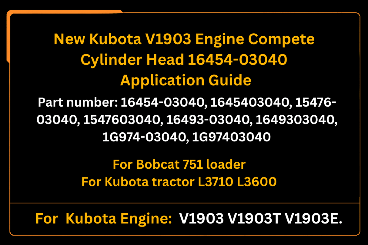 New Kubota V1903 Engine Compete Cylinder Head 16454 - 03040 1645403040 Fits Tractor L3710 L3600 Aftermarket Replacement For Bobcat 751 Loader - Fab Heavy Parts