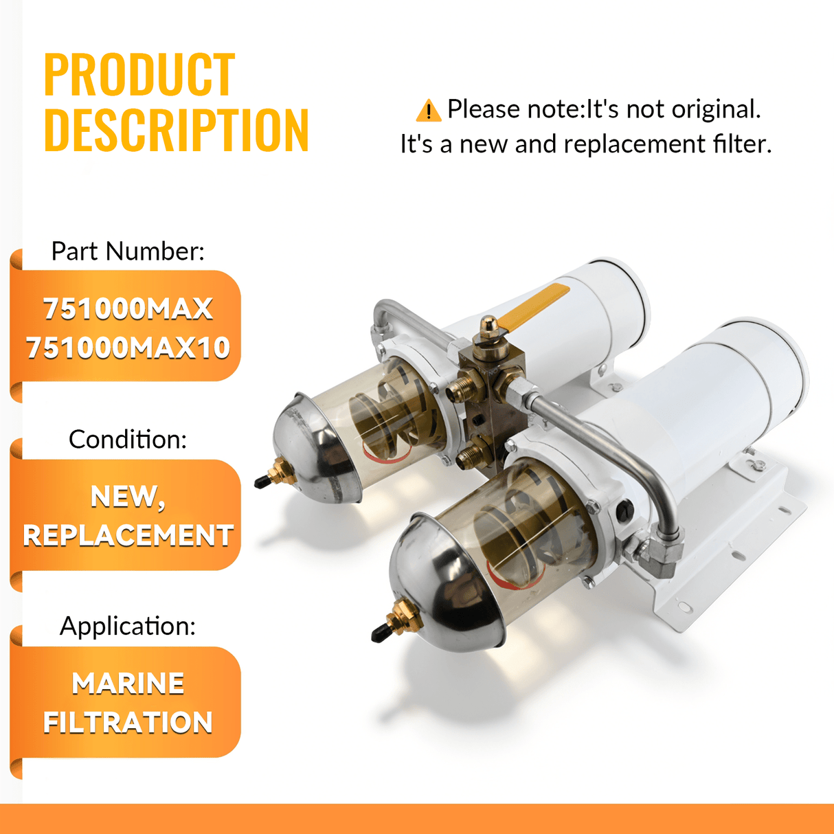 New Replacement Fuel Filter Water Separator 751000MAX10 751000MAX Fits For Racor Turbine Series - Fab Heavy Parts