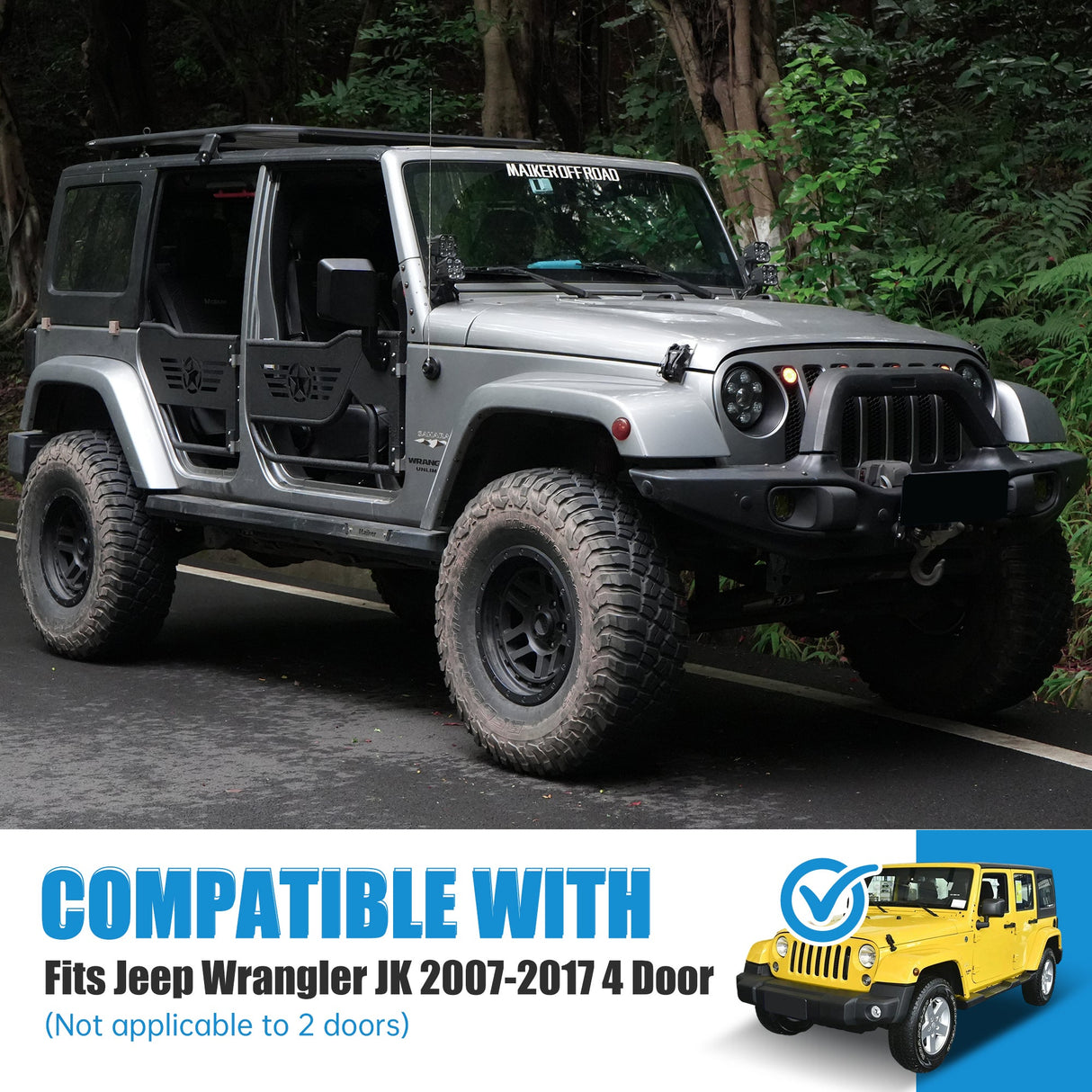 Off - Road Steel Tubular Door with Side View Mirror for 2007 - 2018 Jeep Wrangler JK 4 - Door - Fab Heavy Parts