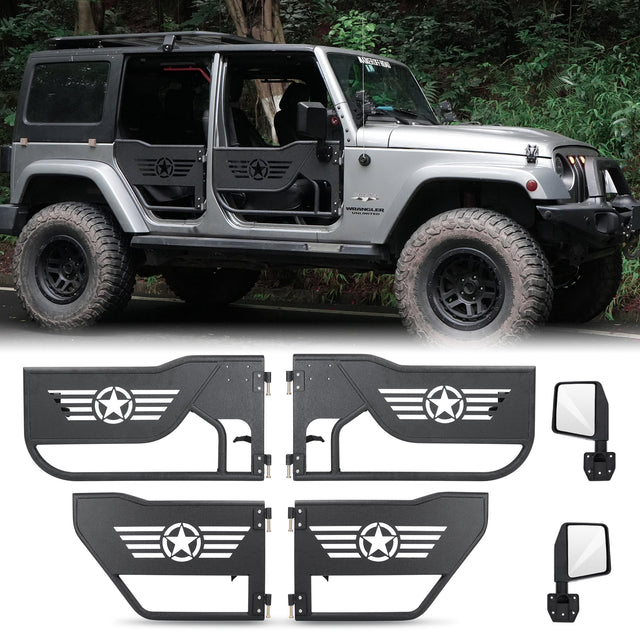 Off - Road Steel Tubular Door with Side View Mirror for 2007 - 2018 Jeep Wrangler JK 4 - Door - Fab Heavy Parts