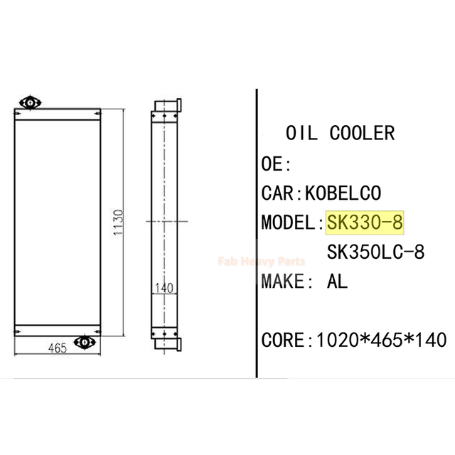 Refroidisseur d'huile hydraulique LC05P00043S002 pour pelle Kobelco SK330-8 SK350LC-8