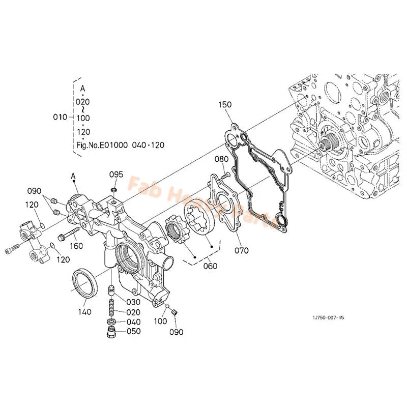 Oil Pump 1G772 - 35070 for Kubota Engine V3307DI Excavator KX080 - 4 Tractor M5040DT M6040FC M7040SU M7060HFC - Fab Heavy Parts