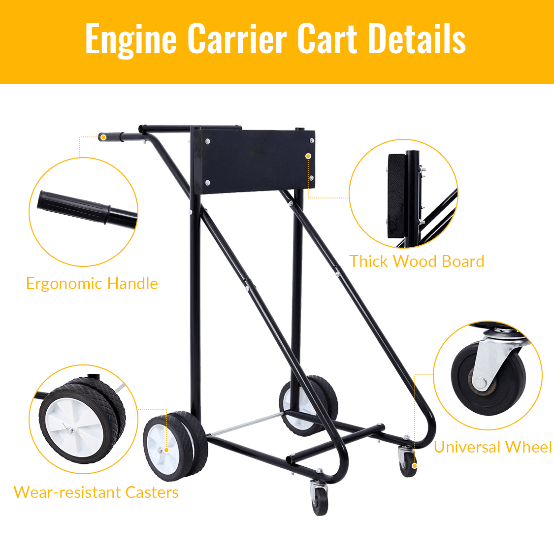 Outboard Boat Motor Stand Engine Carrier Cart Dolly for Storage 315lbs Weight Capacity w/Wheels Black - Fab Heavy Parts