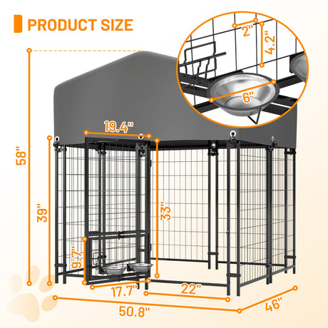 Outdoor Dog Kennel 4.23'x3.83'x4.83' with Roof Heavy Duty Welded Wire Crate All - Weather Protection & Safe Lock Design for Dogs and Pets - Fab Heavy Parts