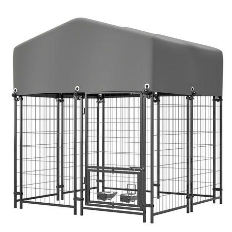 Outdoor Dog Kennel 4.23'x3.83'x4.83' with Roof Heavy Duty Welded Wire Crate All - Weather Protection & Safe Lock Design for Dogs and Pets - Fab Heavy Parts