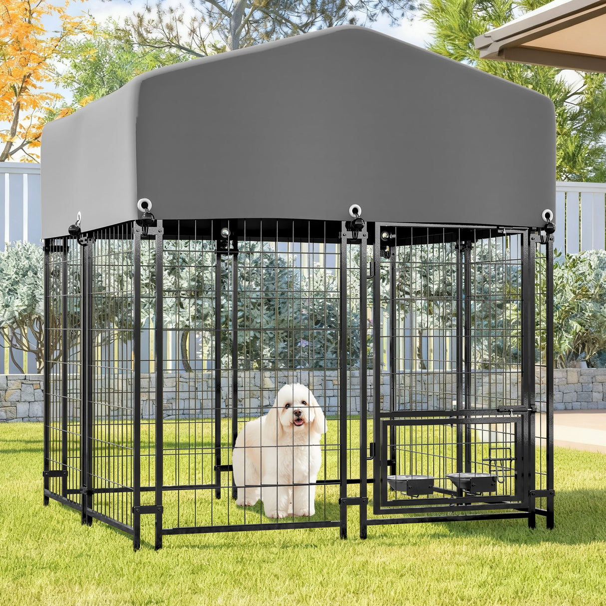 Outdoor Dog Kennel 4.23'x3.83'x4.83' with Roof Heavy Duty Welded Wire Crate All - Weather Protection & Safe Lock Design for Dogs and Pets - Fab Heavy Parts
