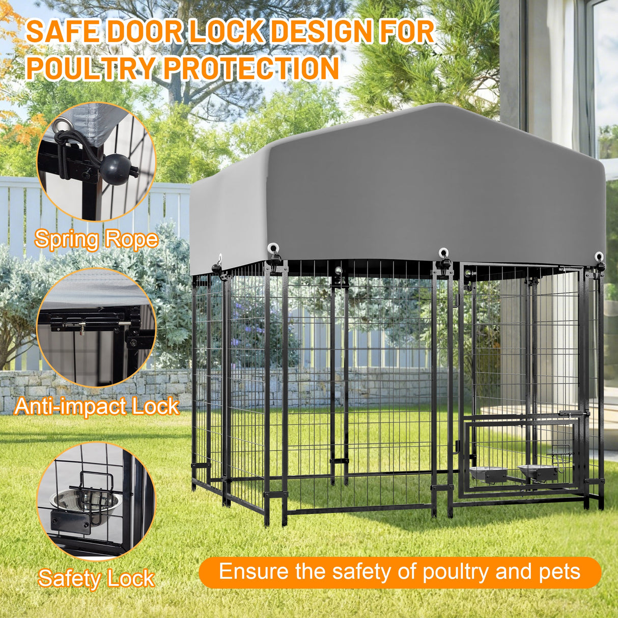 Outdoor Dog Kennel 4.23'x3.83'x4.83' with Roof Heavy Duty Welded Wire Crate All - Weather Protection & Safe Lock Design for Dogs and Pets - Fab Heavy Parts