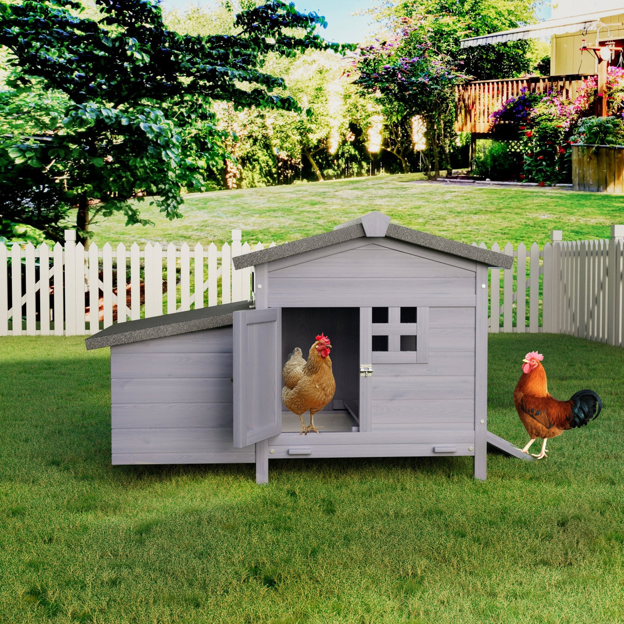 Outdoor Free - Range Wooden Chicken Coop with Asphalt Roof Leak - Proof Pull - Out Tray Secure Predator Defense - Fab Heavy Parts
