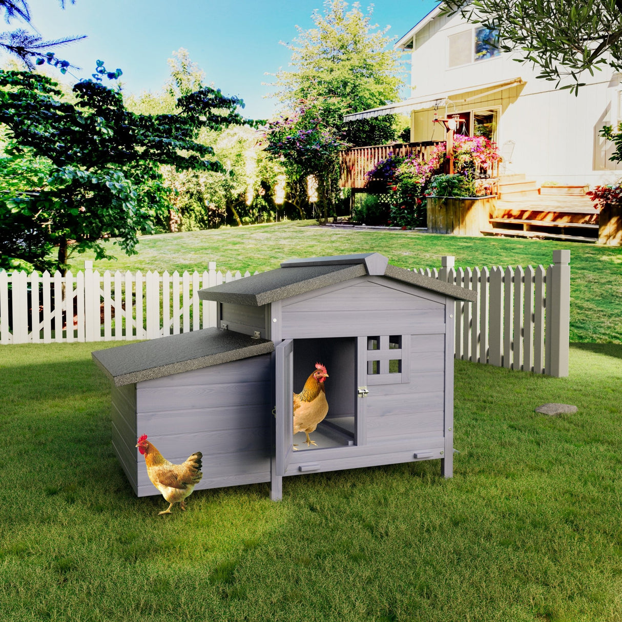 Outdoor Free - Range Wooden Chicken Coop with Asphalt Roof Leak - Proof Pull - Out Tray Secure Predator Defense - Fab Heavy Parts