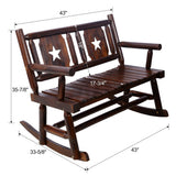 Outdoor Wood Rocking Bench Carbonized Double Chair with Wide Curved Seat Porch Rocker - Rustic Brown - Fab Heavy Parts