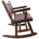 Outdoor Wood Rocking Bench Carbonized Double Chair with Wide Curved Seat Porch Rocker - Rustic Brown - Fab Heavy Parts
