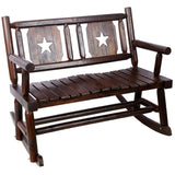 Outdoor Wood Rocking Bench Carbonized Double Chair with Wide Curved Seat Porch Rocker - Rustic Brown - Fab Heavy Parts