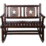 Outdoor Wood Rocking Bench Carbonized Double Chair with Wide Curved Seat Porch Rocker - Rustic Brown - Fab Heavy Parts