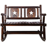 Outdoor Wood Rocking Bench Carbonized Double Chair with Wide Curved Seat Porch Rocker - Rustic Brown - Fab Heavy Parts