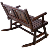 Outdoor Wood Rocking Bench Carbonized Double Chair with Wide Curved Seat Porch Rocker - Rustic Brown - Fab Heavy Parts