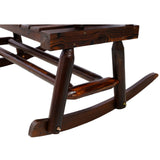 Outdoor Wood Rocking Bench Carbonized Double Chair with Wide Curved Seat Porch Rocker - Rustic Brown - Fab Heavy Parts