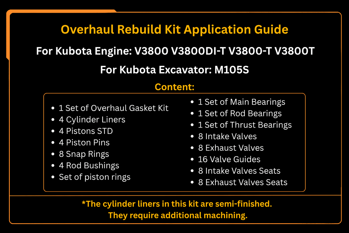 Overhaul Rebuild Kit Kubota V3800 V3800DI - T V3800 - T Engine M105S Tractor - Fab Heavy Parts