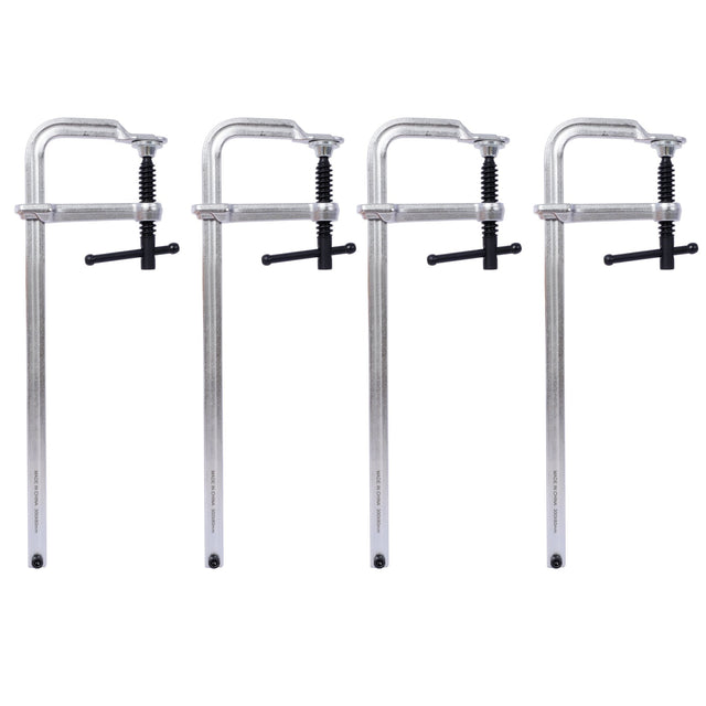 Pack of 4 Bar Clamps Set Drop Forged Steel F Clamps 12 inch x 3 inch Throat - Silver - Fab Heavy Parts