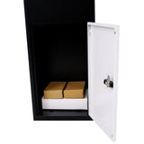 Package Delivery Box 14'' x 11.3'' x 42'' Galvanized Steel Parcel Mailbox w/ Code Lock & Mounting Hardware - Black and White - Fab Heavy Parts