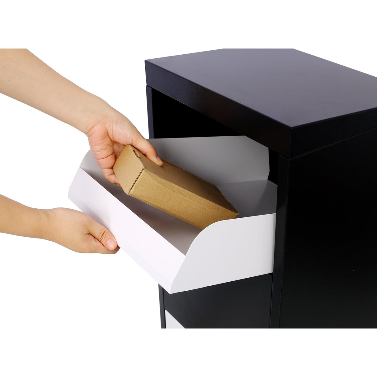 Package Delivery Box 14'' x 11.3'' x 42'' Galvanized Steel Parcel Mailbox w/ Code Lock & Mounting Hardware - Black and White - Fab Heavy Parts