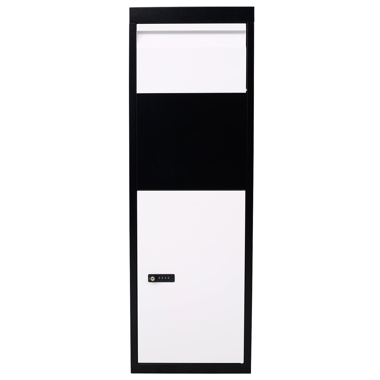 Package Delivery Box 14'' x 11.3'' x 42'' Galvanized Steel Parcel Mailbox w/ Code Lock & Mounting Hardware - Black and White - Fab Heavy Parts