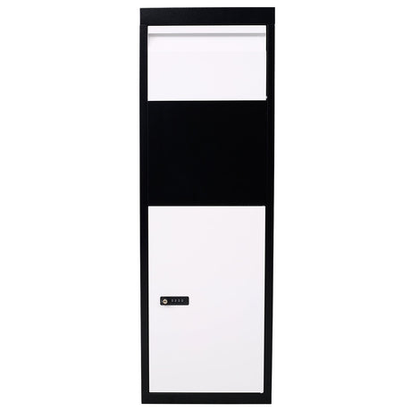 Package Delivery Box 14'' x 11.3'' x 42'' Galvanized Steel Parcel Mailbox w/ Code Lock & Mounting Hardware - Black and White - Fab Heavy Parts