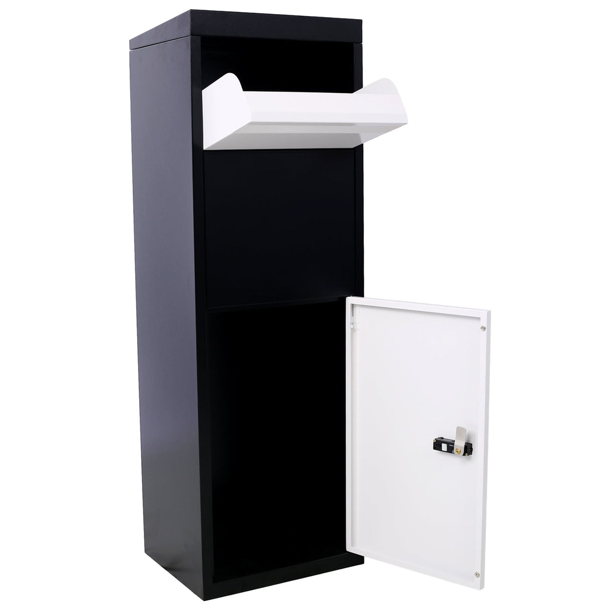 Package Delivery Box 14'' x 11.3'' x 42'' Galvanized Steel Parcel Mailbox w/ Code Lock & Mounting Hardware - Black and White - Fab Heavy Parts