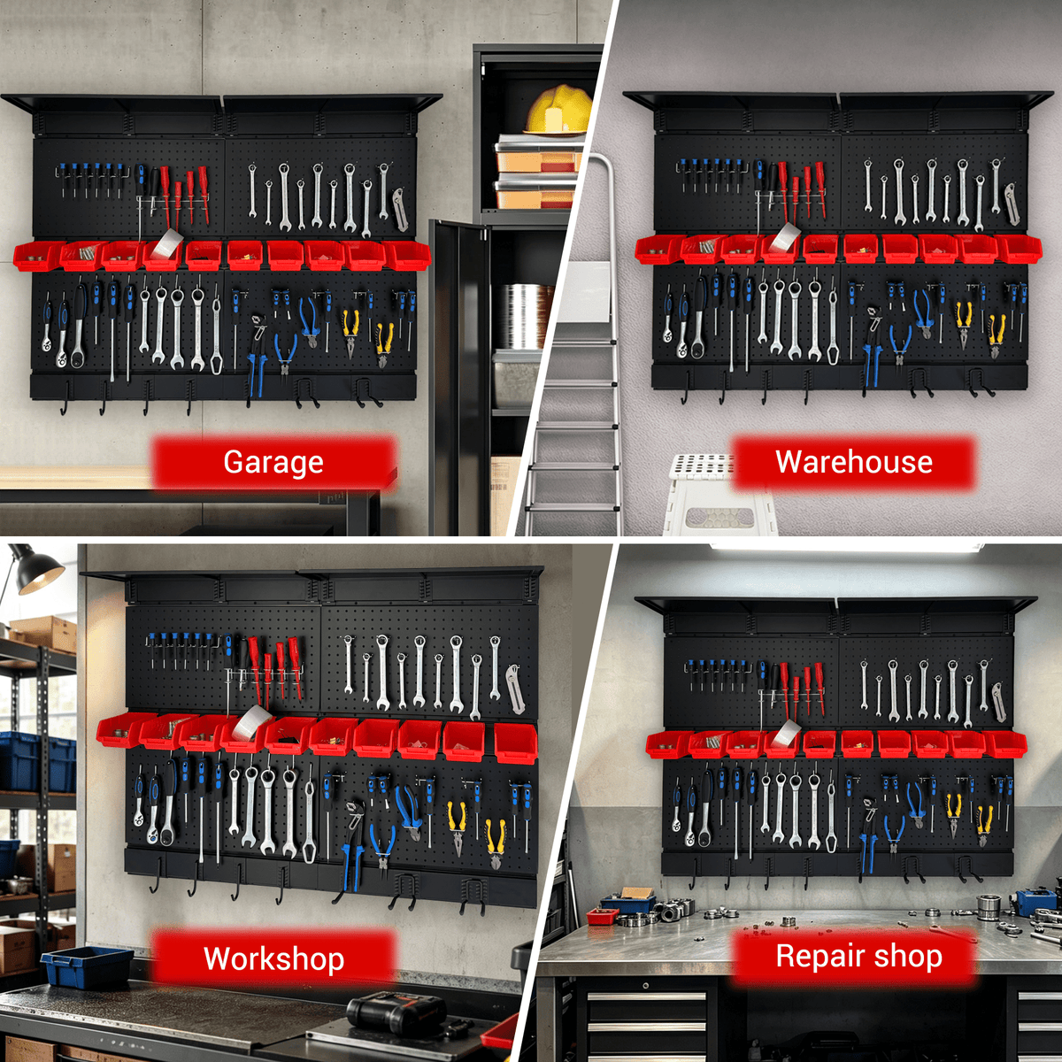 Pegboard Wall Organizer 48 x 36 inch Garage Storage Pegboard with Hooks & Storage Bins - Fab Heavy Parts