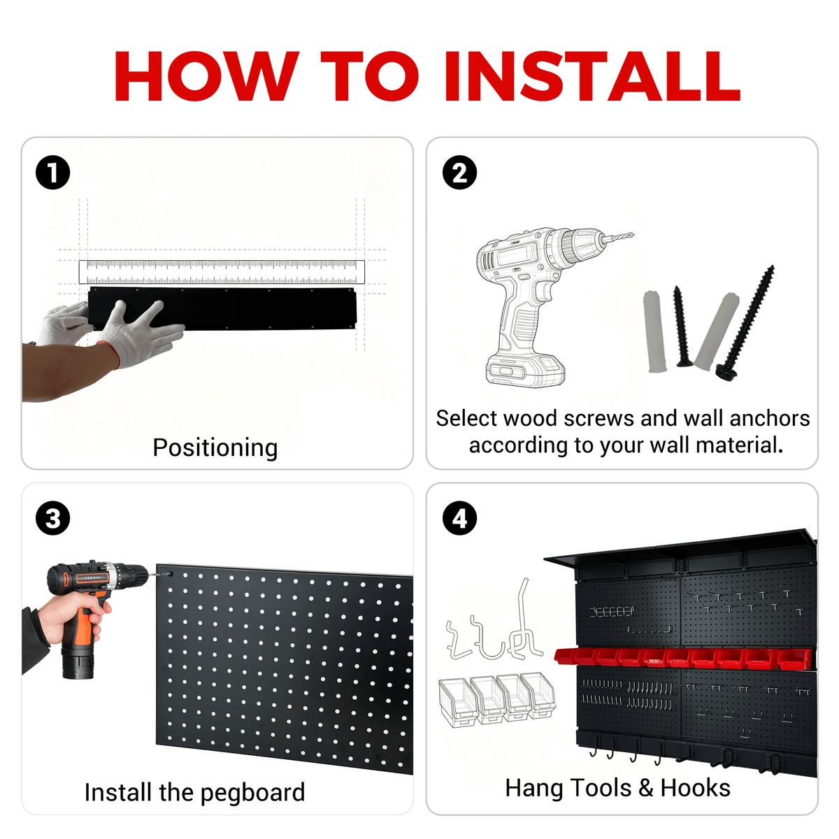 Pegboard Wall Organizer 48 x 36 inch Garage Storage Pegboard with Hooks & Storage Bins - Fab Heavy Parts