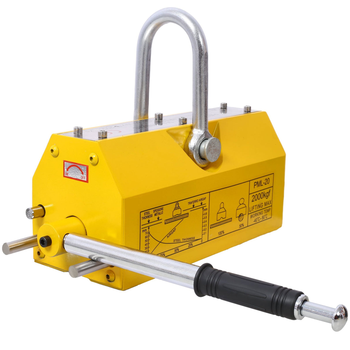 Permanent Magnetic Lifting with Release 4400lbs/2000kg Heavy Duty Magnet 2.5 Safety Factor Neodymium & Steel - Fab Heavy Parts