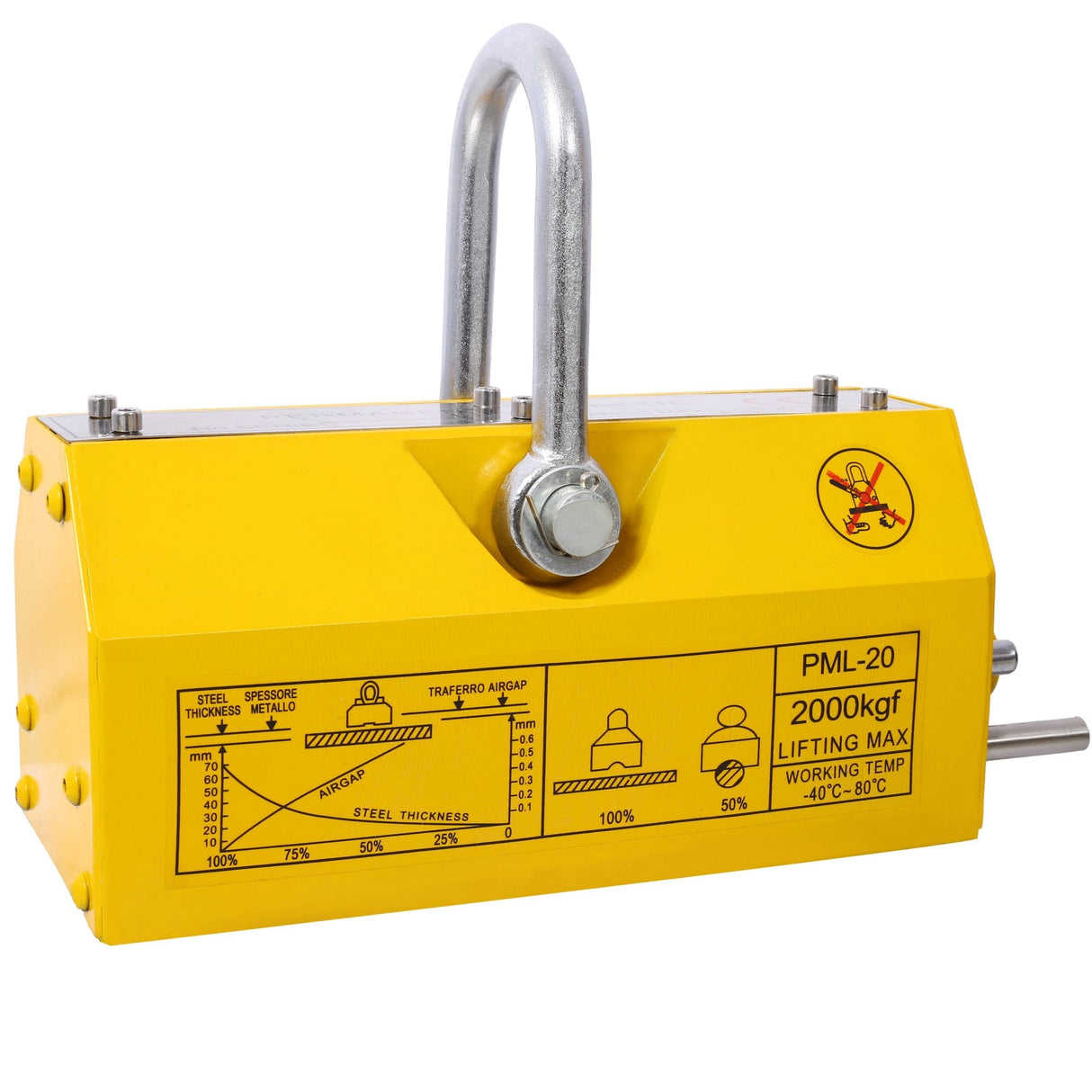 Permanent Magnetic Lifting with Release 4400lbs/2000kg Heavy Duty Magnet 2.5 Safety Factor Neodymium & Steel - Fab Heavy Parts
