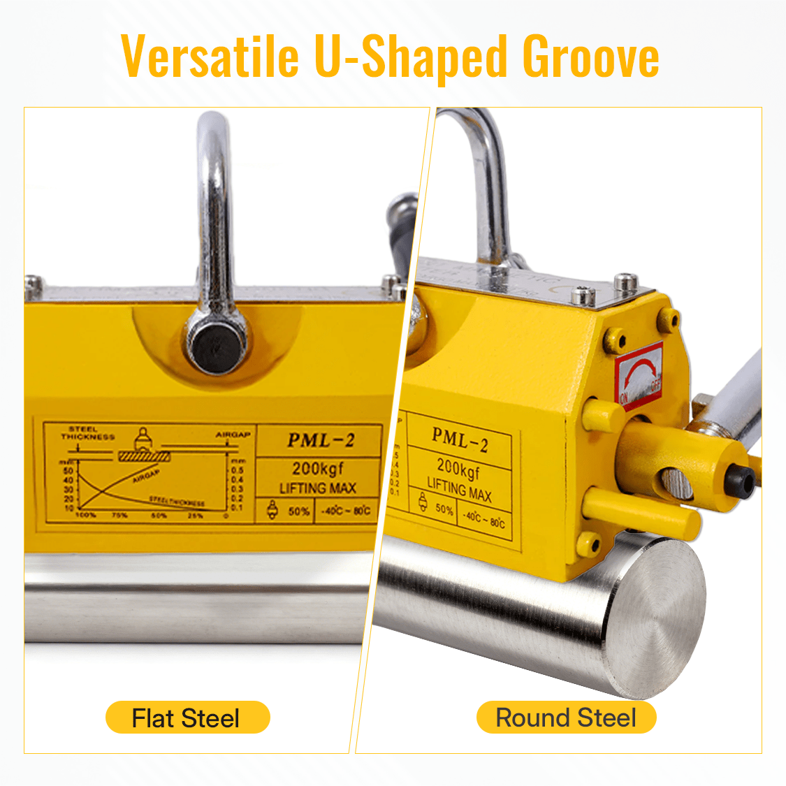 Permanent Magnetic Lifting with Release 440lbs/200kg Heavy Duty Magnet 2.5 Safety Factor Neodymium & Steel - Fab Heavy Parts