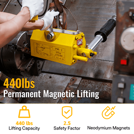 Permanent Magnetic Lifting with Release 440lbs/200kg Heavy Duty Magnet 2.5 Safety Factor Neodymium & Steel - Fab Heavy Parts