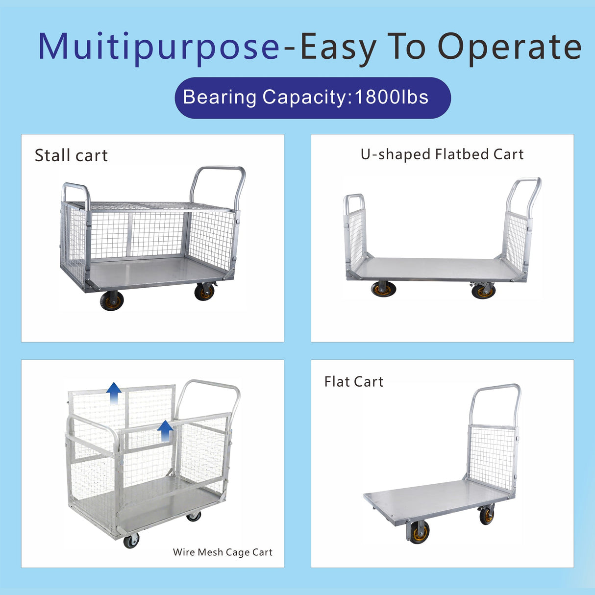 Platform Truck with Cage 6 - in - 1 Platform Hand Truck with 6" Casters Removable Side Swivel Wheel 1800lbs Capacity - Fab Heavy Parts