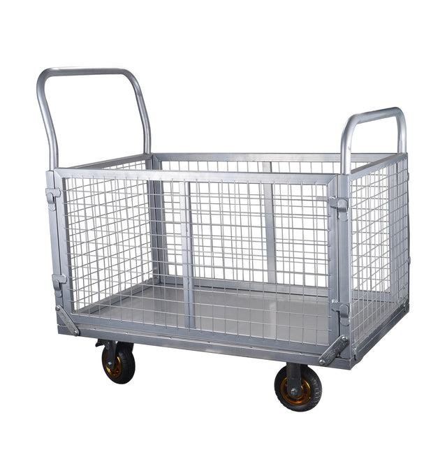 Platform Truck with Cage 6 - in - 1 Platform Hand Truck with 6" Casters Removable Side Swivel Wheel 1800lbs Capacity - Fab Heavy Parts