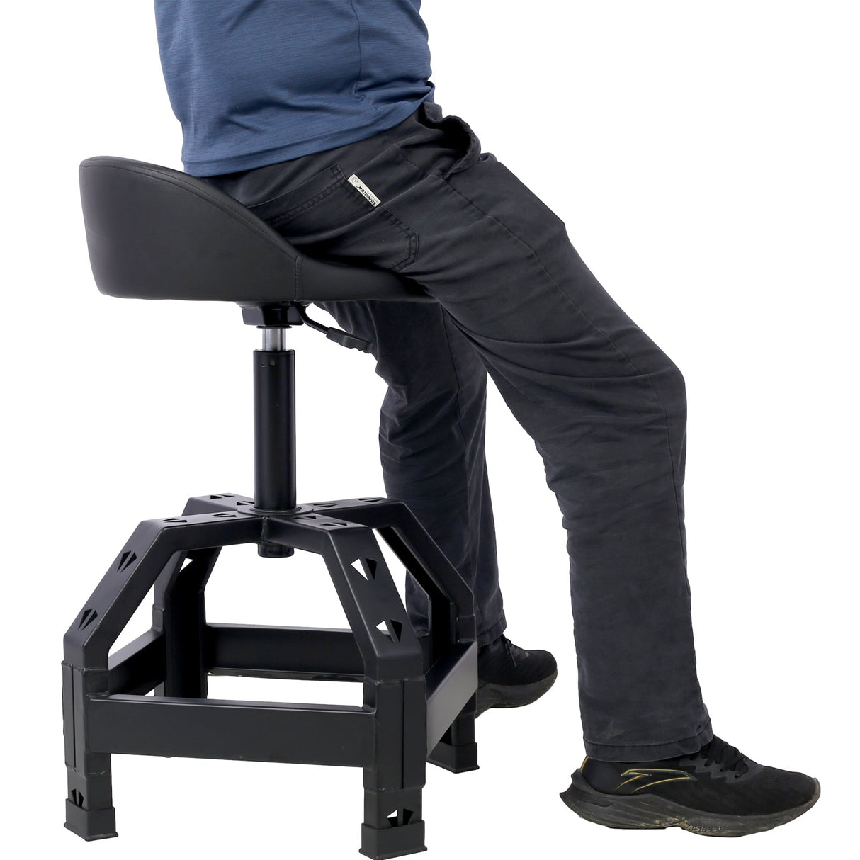 Pneumatic 360 Degree Swivel Stool Mechanics Rolling Creeper Seat Heavy Duty Black 300 lbs Capacity - Fab Heavy Parts