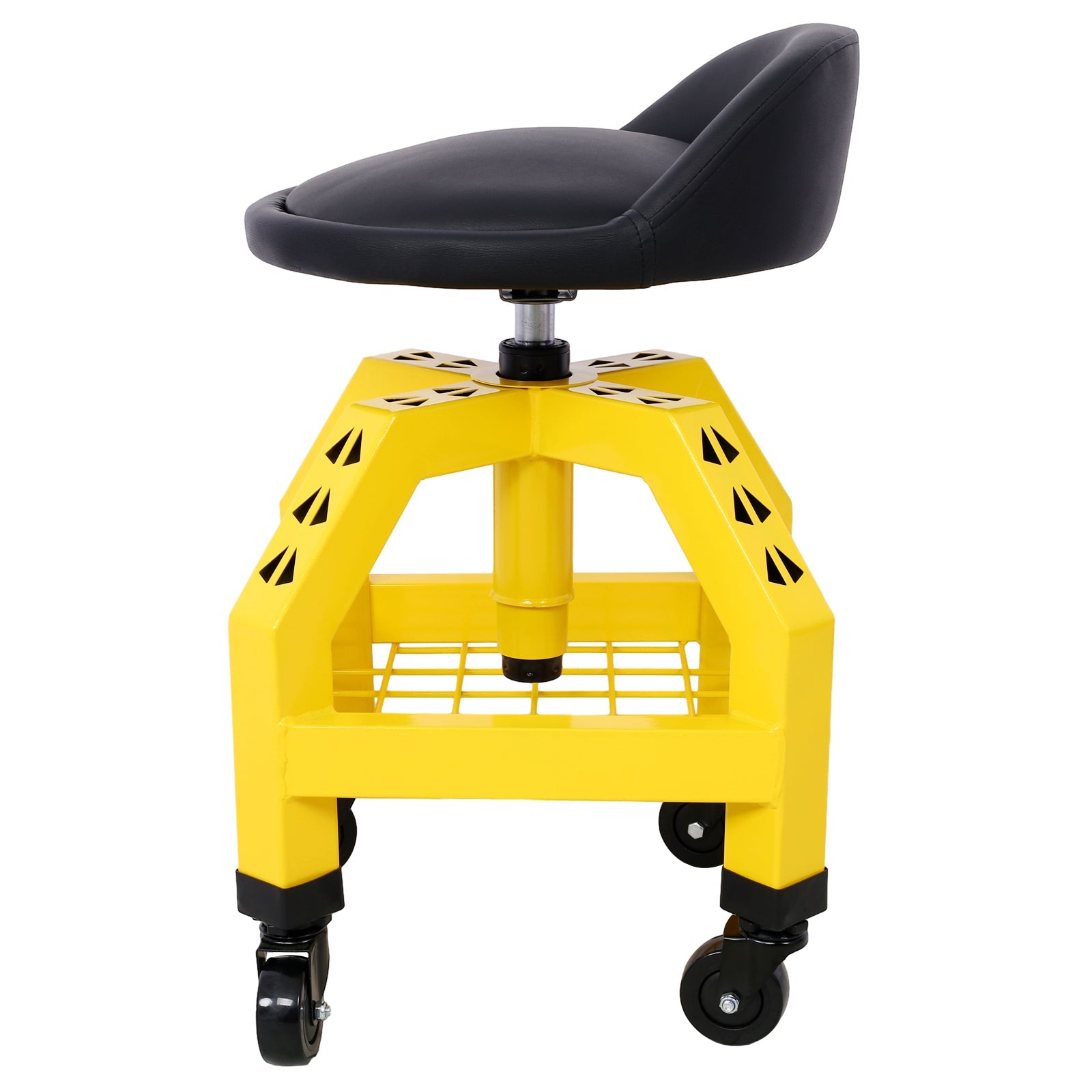 Pneumatic 360 Degree Swivel Stool Mechanics Rolling Creeper Seat Heavy Duty Shop with Casters Yellow 300 lbs Capacity - Fab Heavy Parts