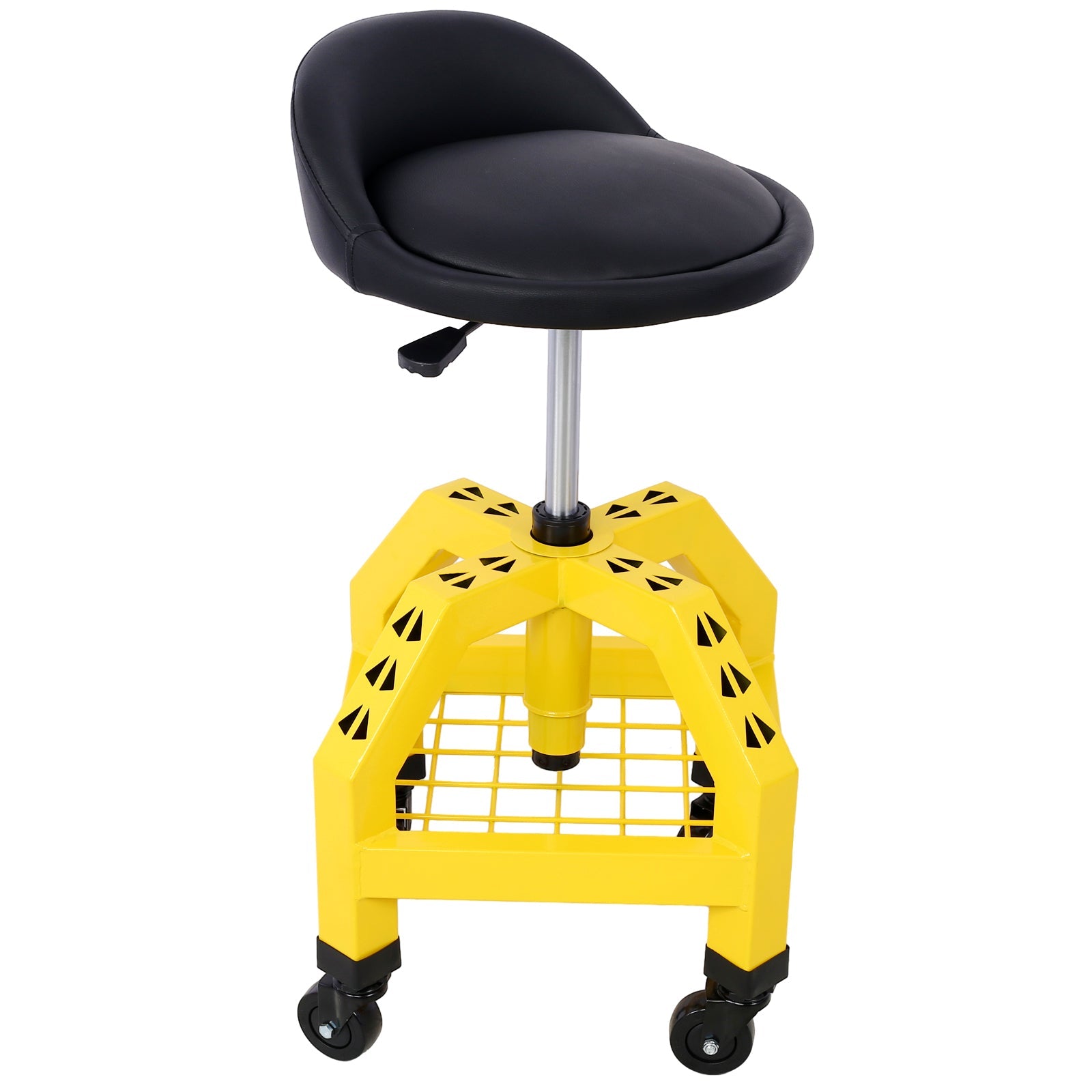 Pneumatic 360 Degree Swivel Stool Mechanics Rolling Creeper Seat Heavy Duty Shop with Casters Yellow 300 lbs Capacity - Fab Heavy Parts