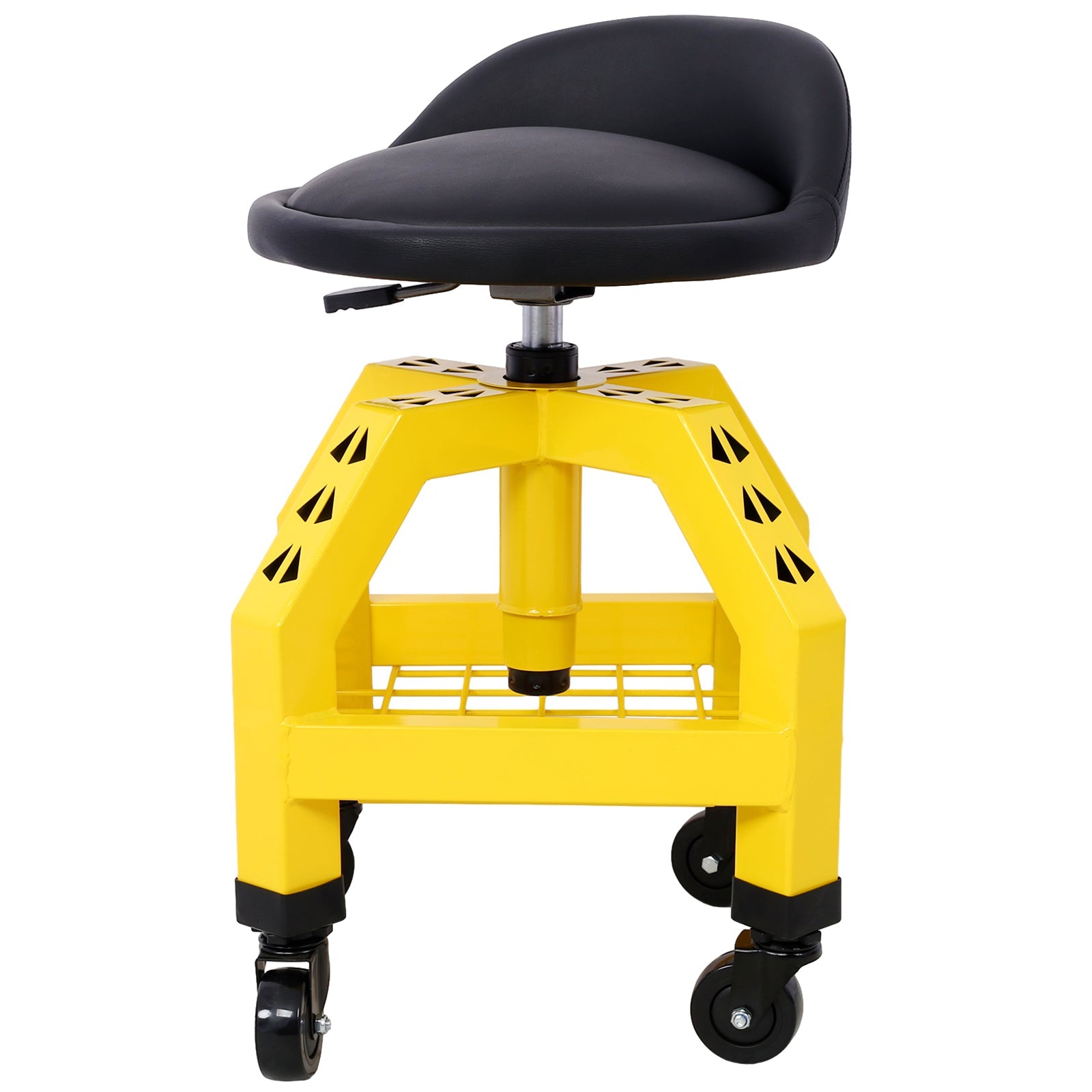 Pneumatic 360 Degree Swivel Stool Mechanics Rolling Creeper Seat Heavy Duty Shop with Casters Yellow 300 lbs Capacity - Fab Heavy Parts